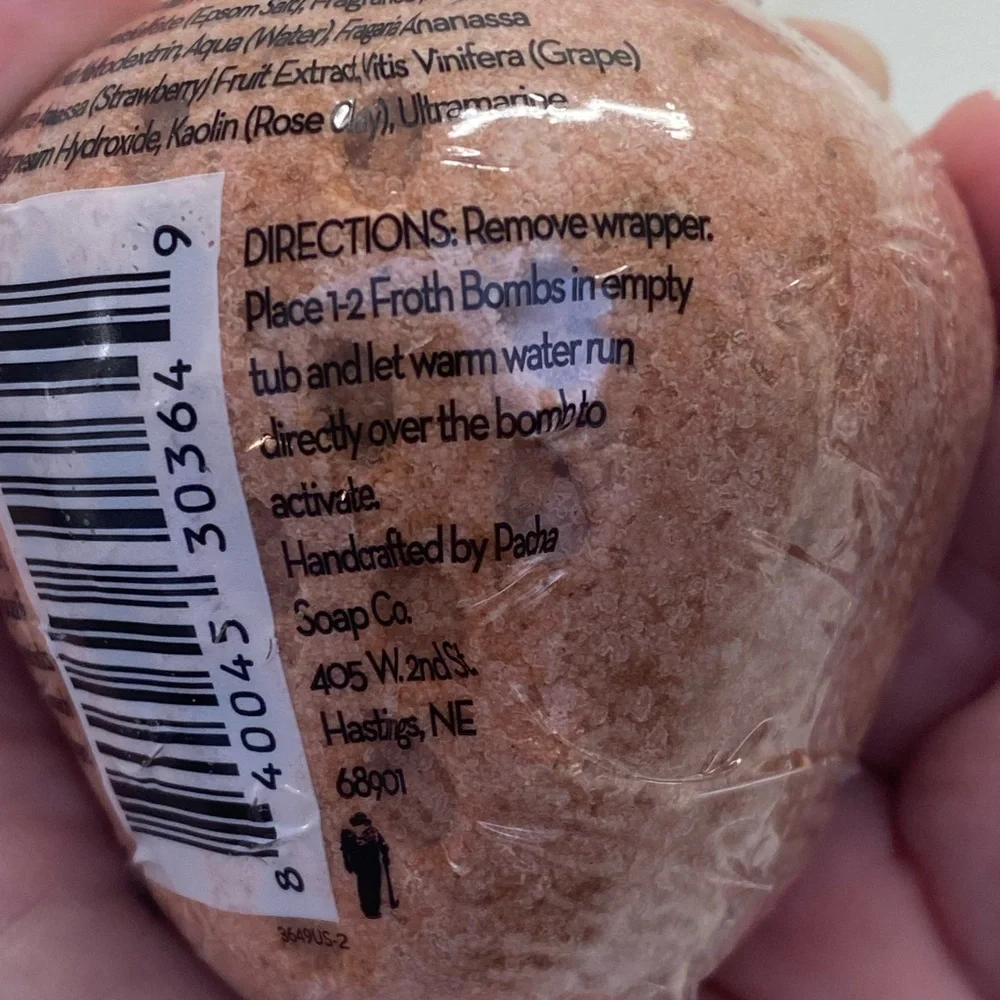 Pacha Soap Company Strawberry Froth Bomb Bath Set of 5 NEW - Picture 5 of 7